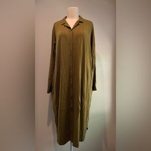OSKA shirt dress lagenlook button down long sleeve green yellow sz 2 medium